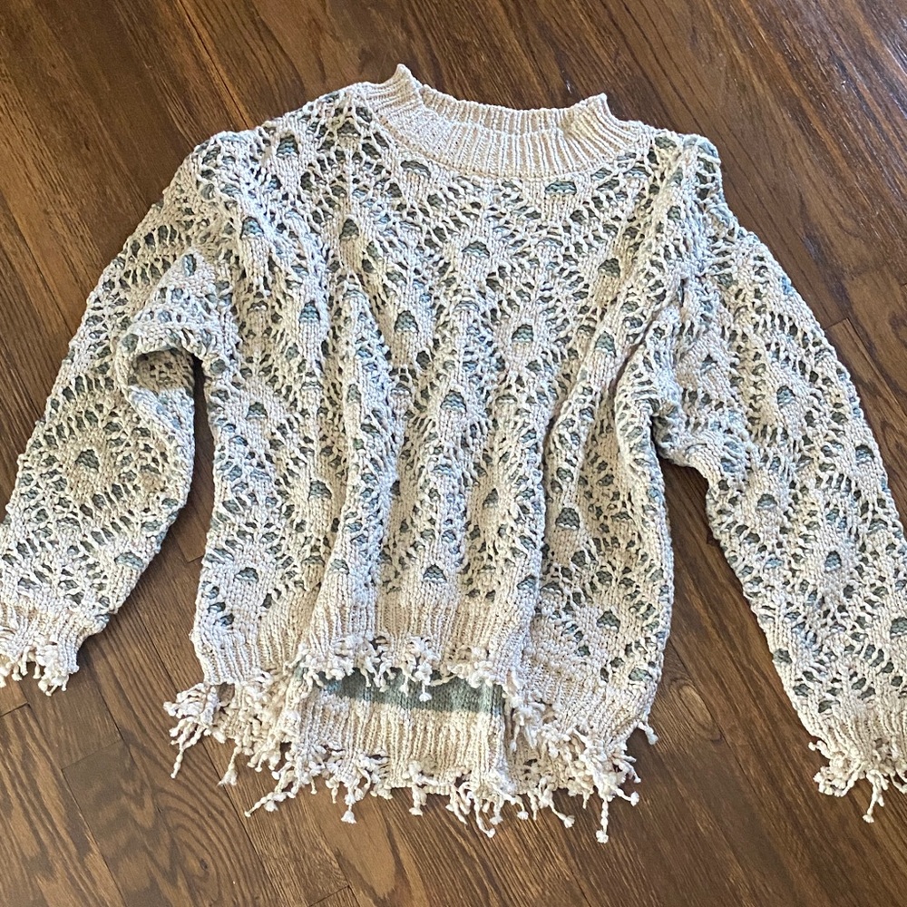 Elegant Cream Knit crochet textured Sweater